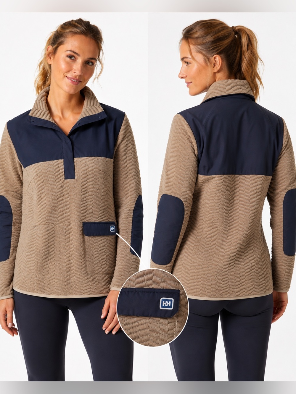 Helly Hansen Tan and Navy Quilted Teddy Pullover Jacket